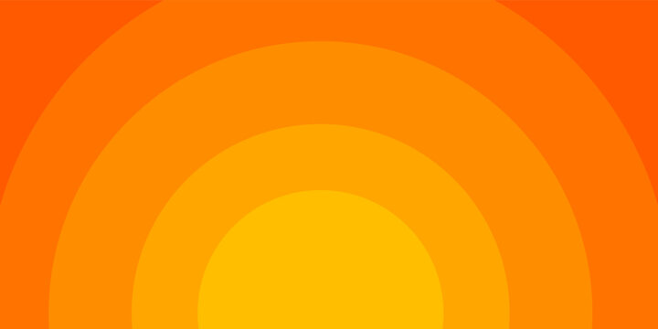 Orange concentric circles banner. Sun, sunburst, sunrise or sunset background. Ripples, impact, sonar wave, epicenter, pain, radar signal wallpaper. Vector flat illustration.