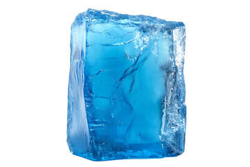 large translucent blue ice cube with clear edges on a transparent background