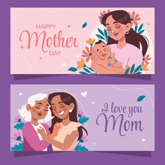 Cute Flat Mothers day Horizontal Banner Set
