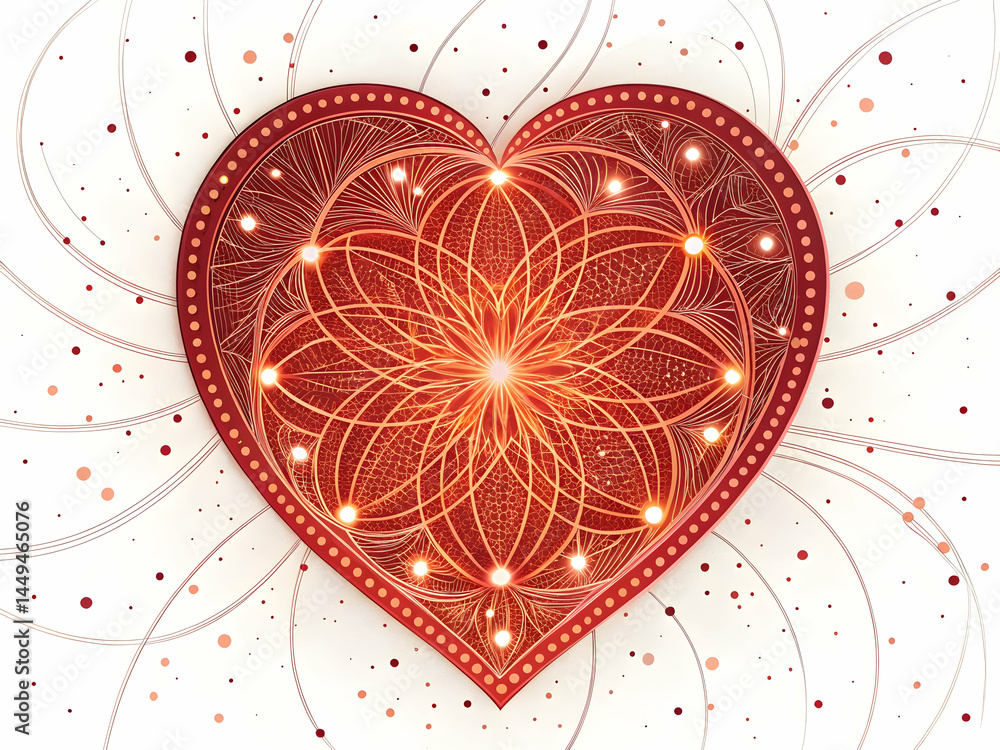 Poster abstract heart design with glowing central pattern on white background
