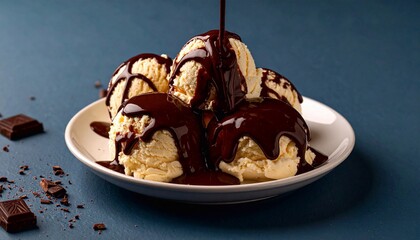 ice cream balls in a bowl drizzled with chocolate