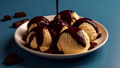 ice cream balls in a bowl drizzled with chocolate