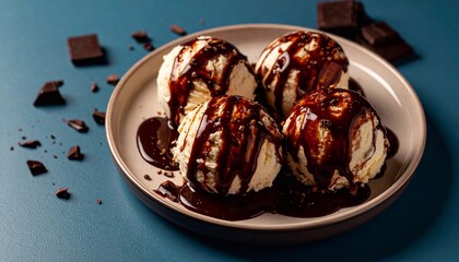 ice cream balls in a bowl drizzled with chocolate