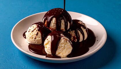 ice cream balls in a bowl drizzled with chocolate