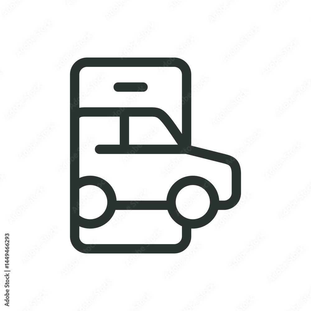 Poster car app line icon, mobile phone application with car vector symbol with editable stroke