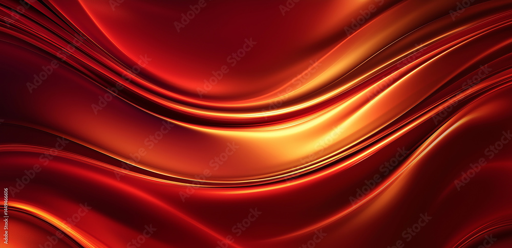 Poster flowing red and gold wavy lines intertwine, creating a vibrant and dynamic abstract artistic backgro