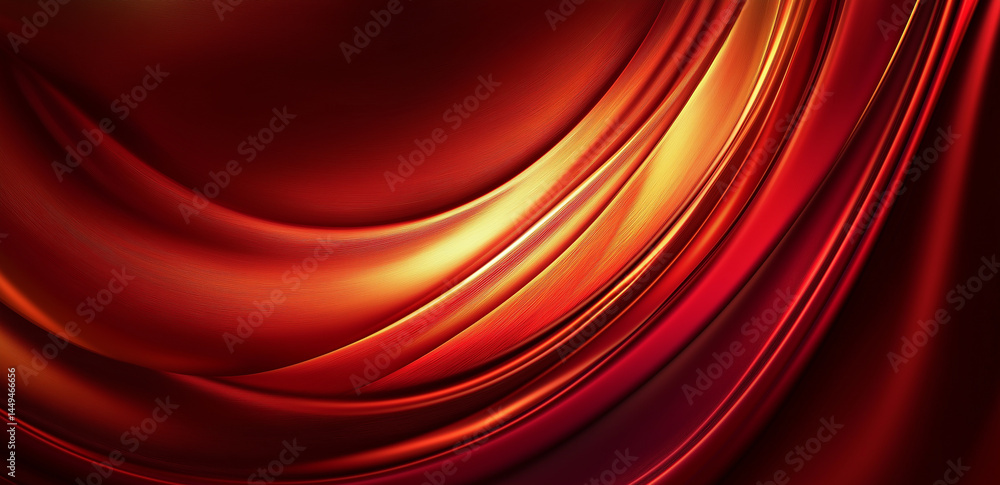 Poster flowing red and gold wavy lines intertwine, creating a vibrant and dynamic abstract artistic backgro