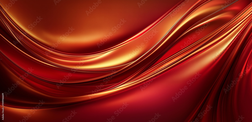 Poster flowing red and gold wavy lines intertwine, creating a vibrant and dynamic abstract artistic backgro