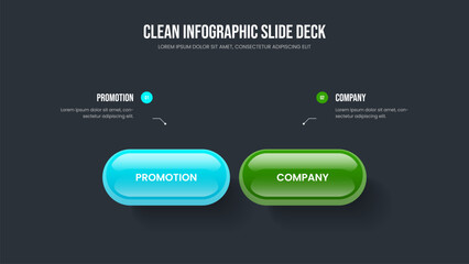 Enterprise Briefing 2 Option Infographic Slide Layout. Creative Profile Two Step Diagram Frame Design. Digital Portfolio Slideshow Template Vector Illustration.