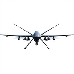 Military drone in flight, armed with missiles