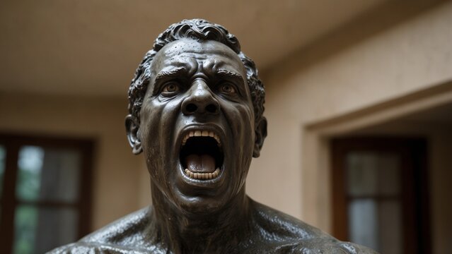 A statue of Felton, open-mouthed in a silent scream that disturbs the very air