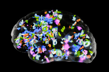 Brain with Floating Letters- Digital Art