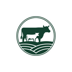 Green Cow and Calf Logo in Circular Design