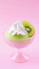 Delicate Kiwi Dessert in a Pretty Pink Bowl