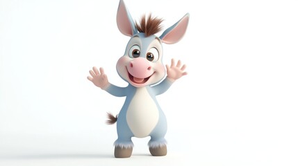 Cute cartoon donkey character, digitally rendered, friendly expression, welcoming pose