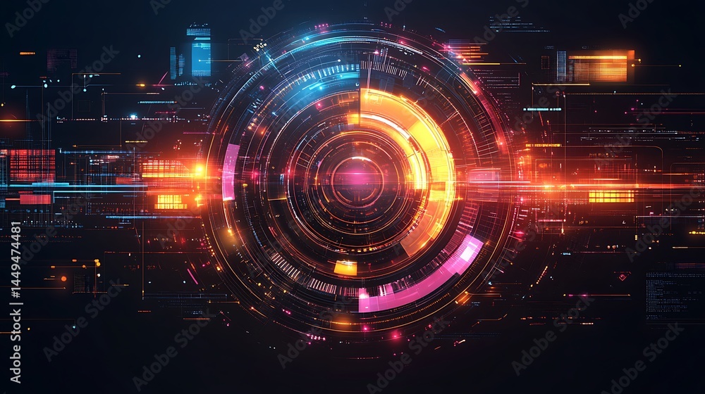 Poster abstract technological data interface circular design