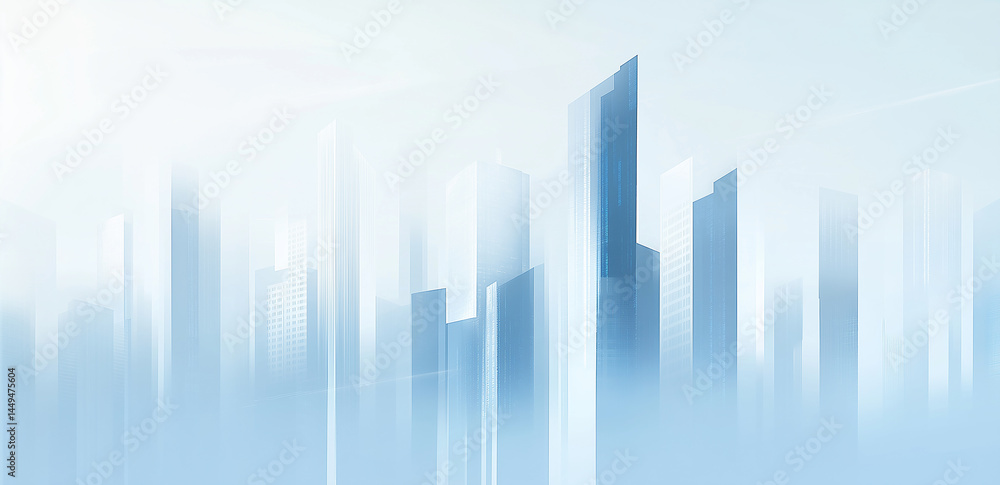 Aufkleber skyscrapers appear faintly in the mist, creating a hazy and mysterious modern urban atmosphere.