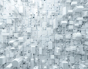 Abstract White Geometric Shapes with Wireframe Lines Background