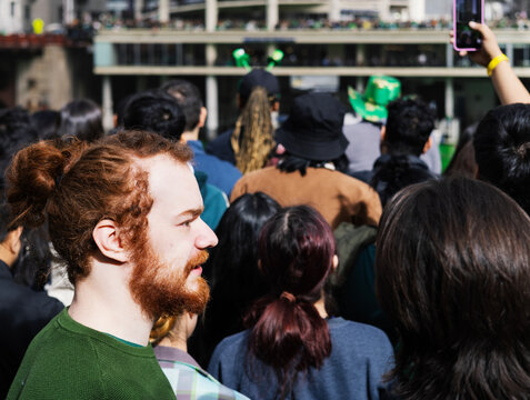 Ginger Man Looking around at Chicago St Patrick's Day Celebration