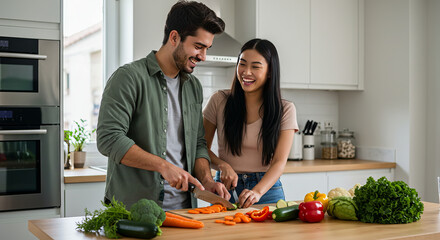 Happy Couple Preparing Healthy Meal Together in Modern Kitchen A Guide to Cooking Delicious and Nutritious Food at Home