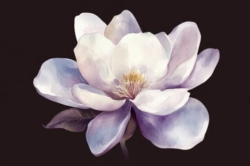 Delicate, white and purple magnolia blossom on a dark background.