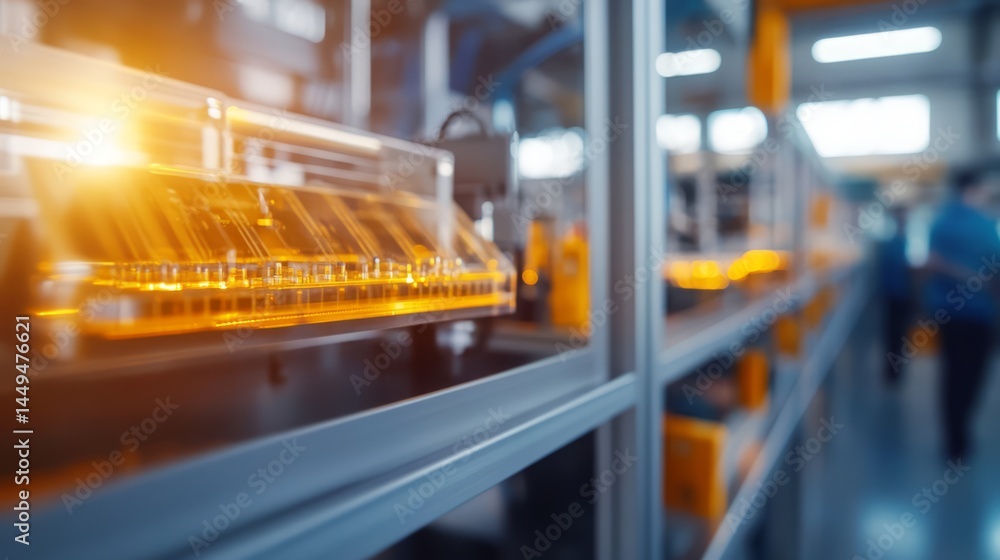 Poster high-tech manufacturing process with automated precision machinery