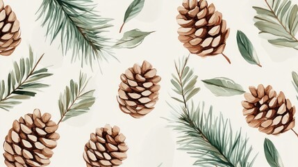 Winter botanical pattern with pine cones and branches