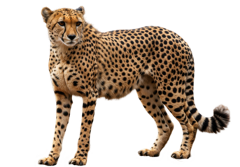 Elegant cheetah standing against a black backdrop captivating and poised