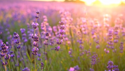 Lavender Field Sunset - Purple Flower Garden with Golden Light