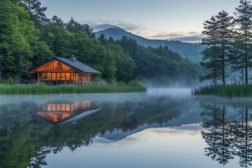 Fototapeta premium Mountain lake in the morning