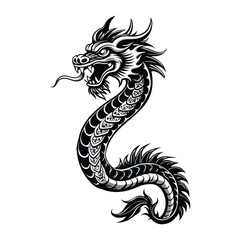 Fototapeta premium Majestic Black and White Dragon Tattoo Vector Art Illustration.