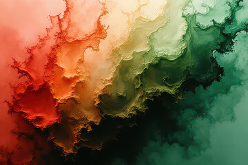 Mesmerizing Ink in Water: Swirling Coral & Olive Green Patterns in Experimental Photography