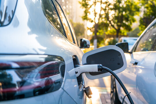 Close-up of EV Charging Port in Use