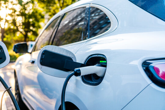 Close-up of EV Charging Port in Use