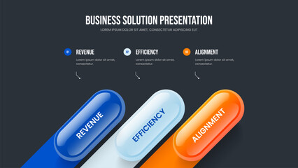 Modern Strategy 3 Step Infographic Slideshow Design. Visual Report Slide Layout Vector Illustration. Consulting Briefing Three Element Diagram Presentation Template.