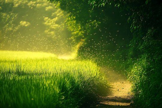 Green field and blue sky - Powered by Adobe