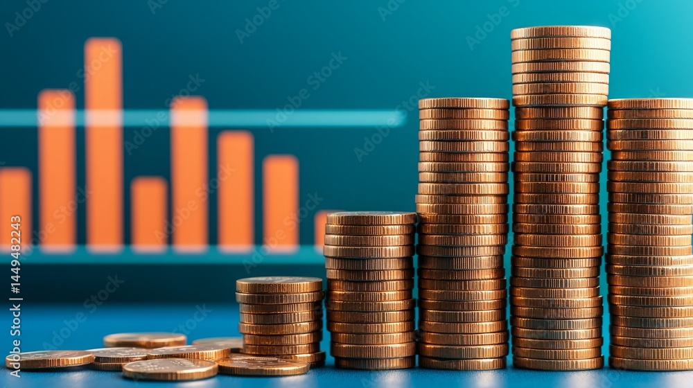 Poster 2025 goal setting, motivation and strategy concept. stacks of coins with a graph in the background r