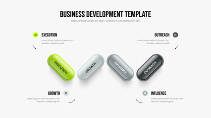 Financial Portfolio 4 Element Infographic Frame Design. Product Forecast Slide Layout Vector Illustration. Service Development Four Option Diagram Presentation Template.