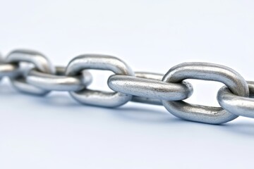 Obraz premium Metal Chain Links on a White Background Symbolizing Strength and Connection in a Macro Shot