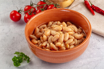 Canned white beans in the bowl