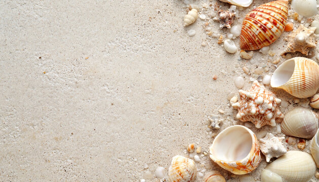 Sandy beach with beautiful seashell on summer