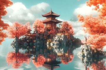 Naklejka premium Traditional Japanese Garden in Spring