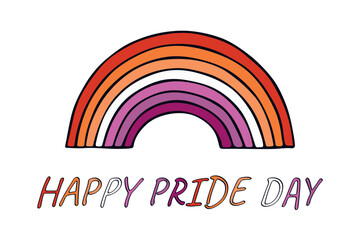 Fototapeta premium Colorful rainbow shape Lesbian pride flag Happy pride day LGBTQIA community Pride Month Vector hand drawn doodle for posters, stickers, logo, cards