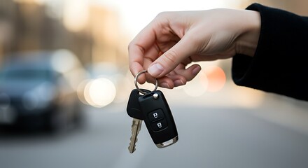 Hand giving car keys on the street