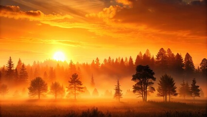 Fototapeta premium Warm Orange Glow Over Trees, nature, landscape, nature