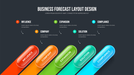 Visual Proposal 5 Option Infographic Presentation Design. Product Introduction Slide Template Vector Illustration. Digital Report Five Step Diagram Slideshow Layout.