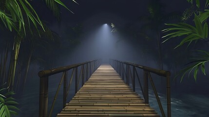 Fototapeta premium Misty jungle bridge at night
