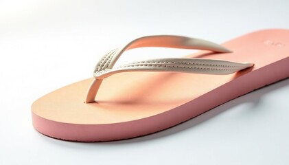 Fototapeta premium Close-up of a single flip-flop against a stark white backdrop , view, summer