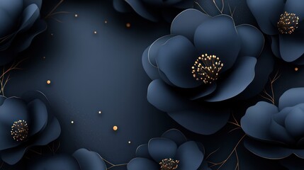 Dark Blue Paper Flowers Elegant Background