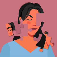 mental health woman puzzled self perceptions in flat illustration